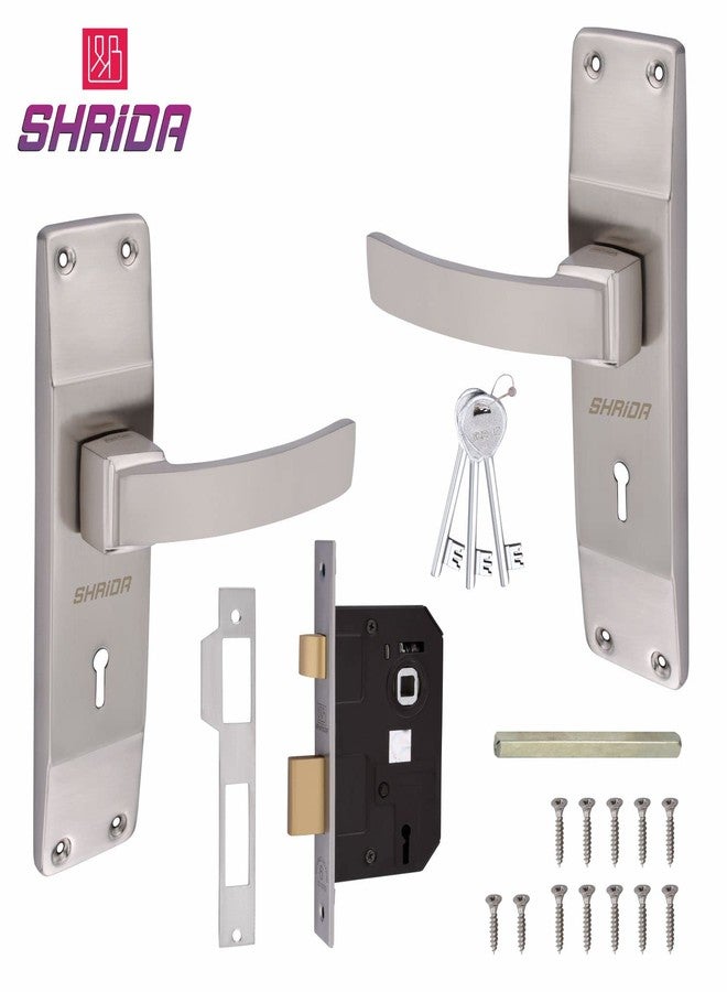 شريدا طقم مقبض قفل باب فولاذي من SHRIDA مع جسم قفل نحاسي مع 3 مفاتيح / أقفال أبواب نقر للباب الرئيسي / قفل باب غرفة النوم / أقفال الأبواب الرئيسية للمنزل (لون فضي، 552) - Image 3